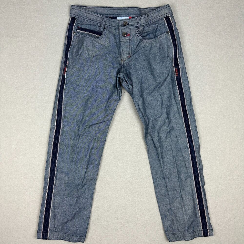 Nasty Pig Mens Size 32 Jeans Blue with Side Stripe Cotton Button Fly Streetwear